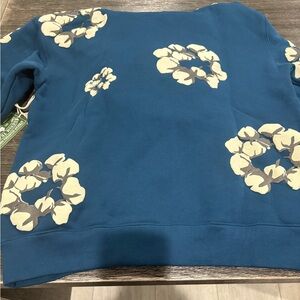 Blue Sweatshirt with Cream Floral Design